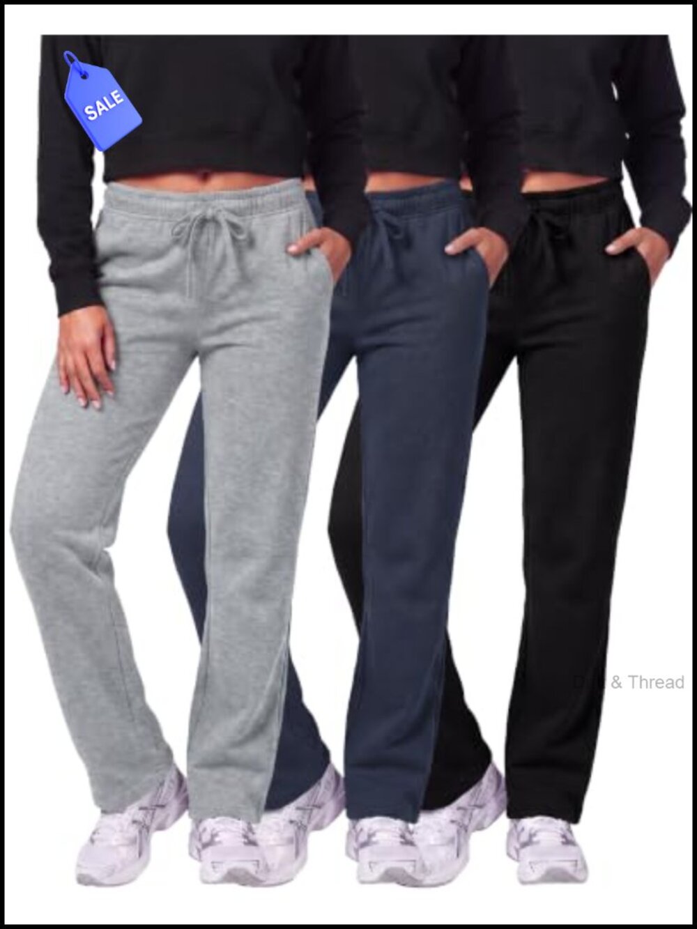 3 Pack Women's Fleece Sweatpants Open Bottom Lounge Sweats Workout Pockets